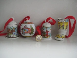 4 X HUTSCHENREUTER PORCELAIN CHRISTMAS TREE ORNAMENTS BOOT BALL BELL 2004 - 2006 - Picture 1 of 10