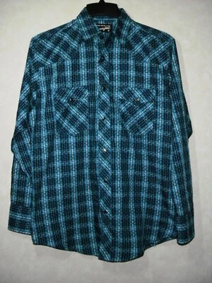 Wrangler Western Shirt Men M Blue Geometric Pearl Snap Long Sleeve - Image 1 of 4