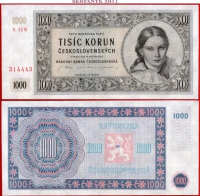 CZECHOSLOVAKIA 1000 1.000 KORUN 16 5 1945 P 74b XF/AUNC free shipping from 100$ - Image 1 of 4