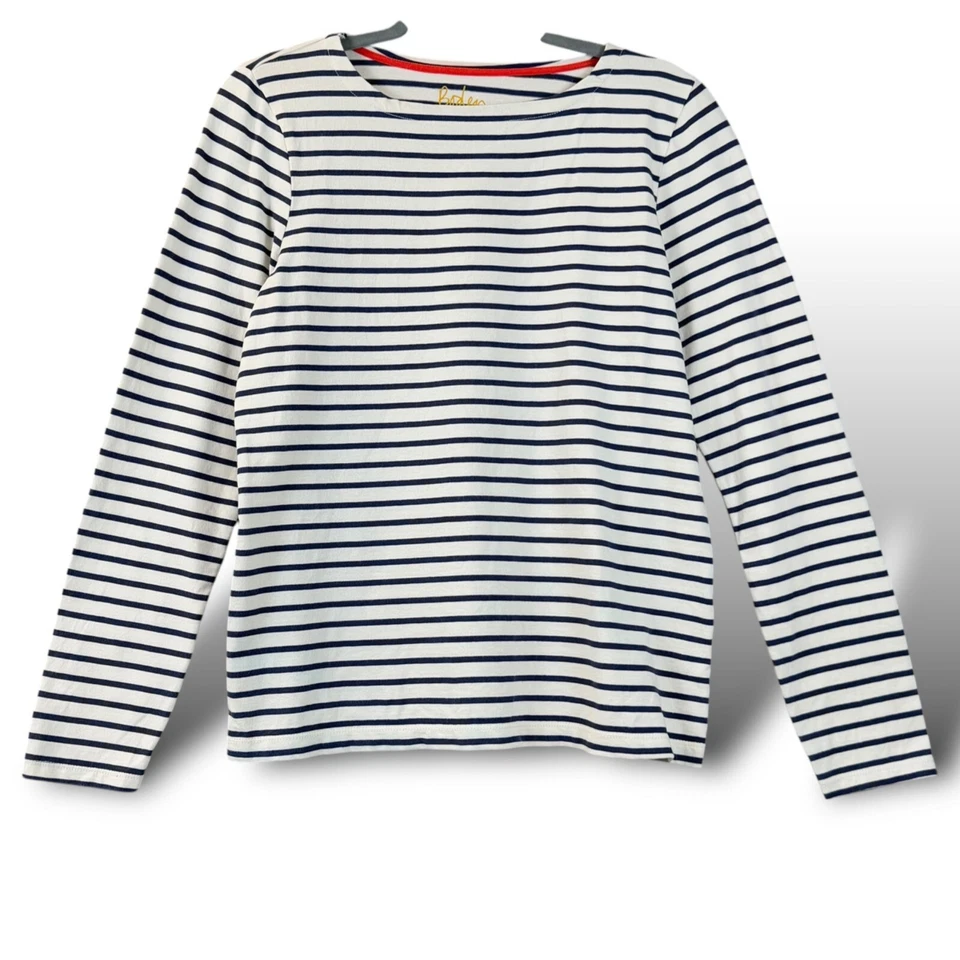 Boden Top Girls Sz 15-16Y Blue/White Striped Long Sleeve Boat Neck Cotton Shirt - Image 1 of 4