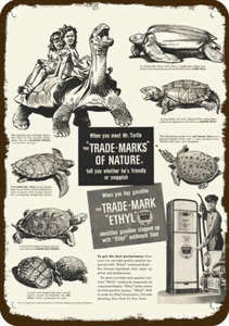 1948 GALAPAGOS TORTOISE TURTLE ETHYL Gas Vntg-Look DECORATIVE REPLICA METAL SIGN - Picture 1 of 1