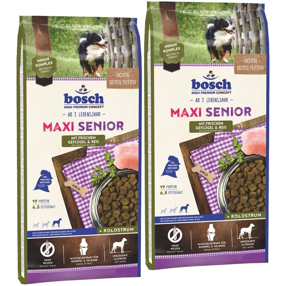2x12,5kg Bosch Maxi Senior Geflügel & Reis Trockenfutter Hundefutter - Bild 1 von 1