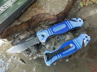 Blue Stonewashed Spring Assisted Pocket Knife Flipper All Metal EDC Tactical 😎 - Image 1 of 4