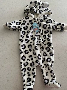 Peter Alexander Baby One Piece Snow Leopard Fleece With Hood 3-6 Months - Picture 1 of 4