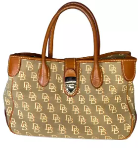 DOONEY & BOURKE Vintage Small Double Handle Signature Handbag Canvas/Leather - Picture 1 of 9