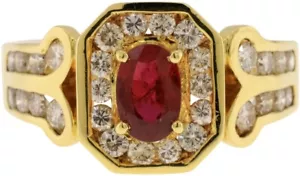 14KT Yellow Gold 0.86 ct. Lab-Grown Ruby & 1.06 cttw. Diamond Halo R (CSH027607) - Picture 1 of 3