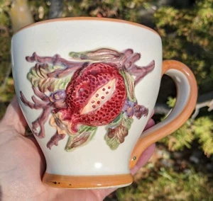 FIGI 3D Raised Pomegranate Coffee Tea Mug Cup 4 1/2" Tall Fall Colors - Picture 1 of 11