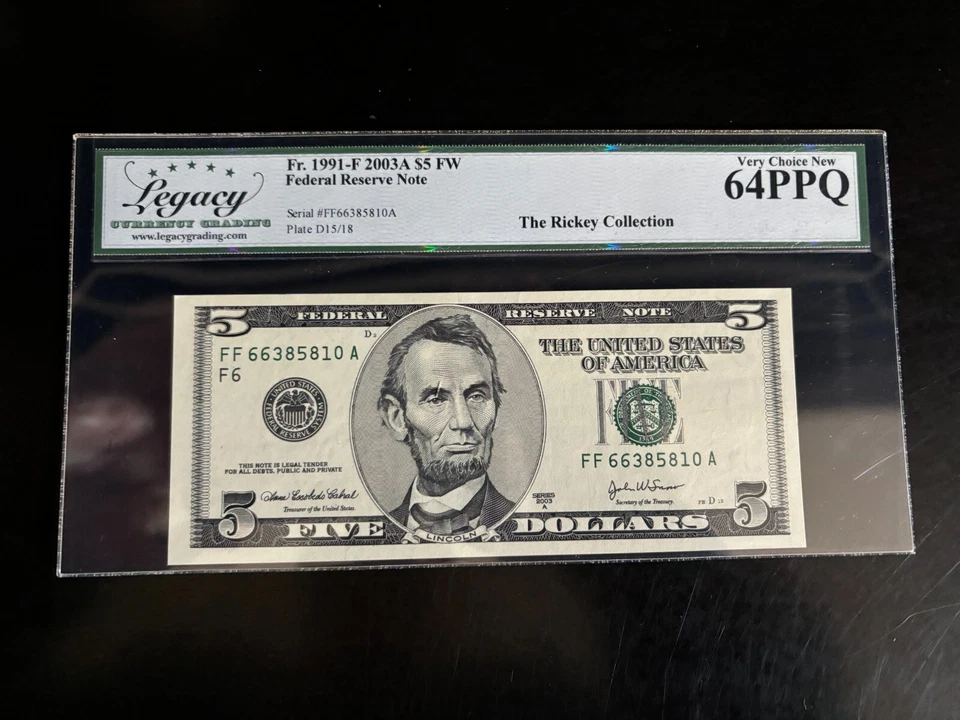 DBR 2003-A $5 FRN Atlanta Fr. 1991-F Legacy 64 PPQ Serial FF66385810A - Image 1 of 2