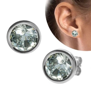 1 Paar runde Edelstahl Ohrstecker Ohrringe Zirkonia weißer Stein Glitzer Strass - Bild 1 von 3