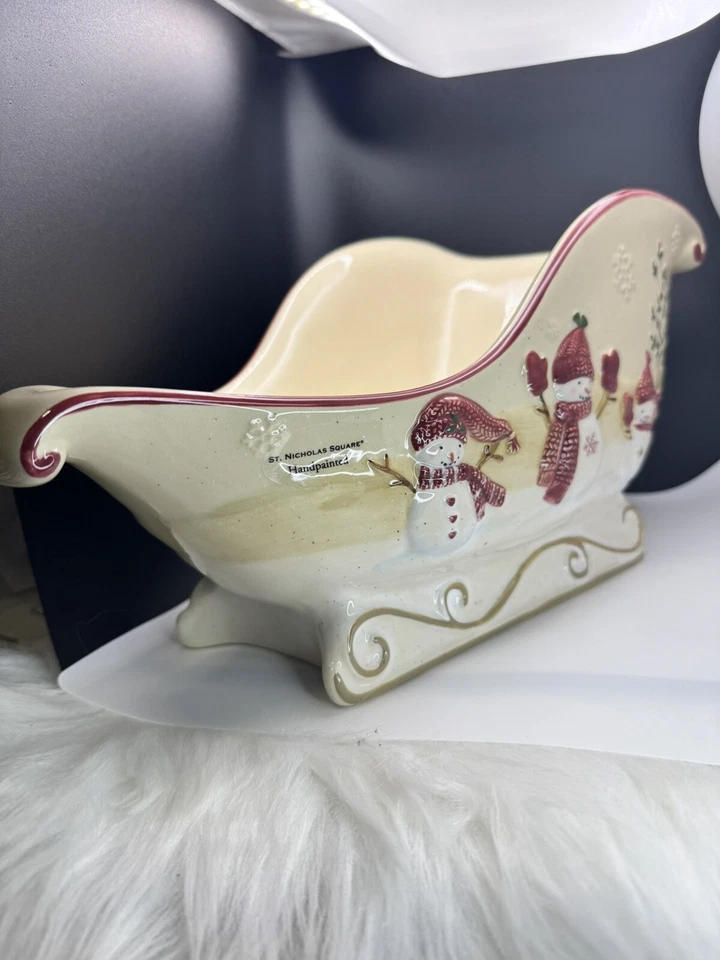St. Nicholas Square WINTER WISHES 14" Large Sleigh Centerpiece Snowman Snowflake - Image 1 of 3