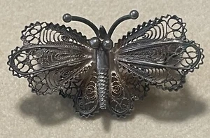 Vintage 800 Sterling Silber Filigran Schmetterling Brosche - Bild 1 von 5