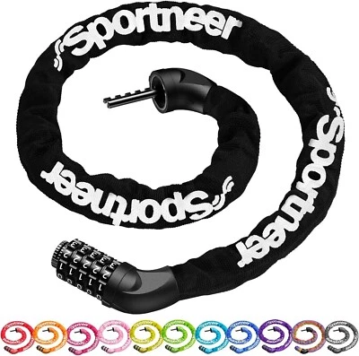 Bicycle Chain Lock, Sportneer High Security 5-Digit Resettable Combination Anti- - image 1 of 4