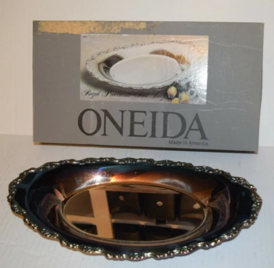 Bandeja rodante provincial real plateada Oneida de colección 14"~ hecha en América Foto 1 de 4