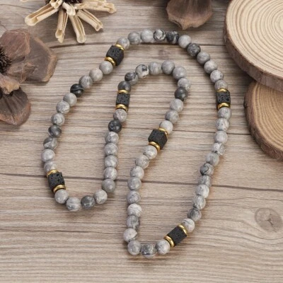 Collar Pulsera Hombre Meditación Yoga Piedra Natural Mapa Jaspers Piedra Cuentas Foto 1 de 4