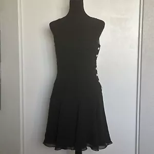 Niteline Della Roufogi Little Black Dress Rhinestone Buttons Size 6 Silk Short - Picture 1 of 8
