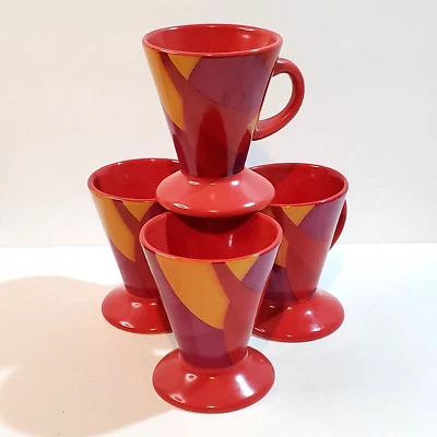 Juego de 4 tazas de café espresso en forma de cono expresionismo abstracto 3" rojo púrpura naranja Foto 1 de 4
