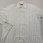 Hugo Boss Mens Dress Shirt Beige Stripe Point Collar Pocket 100% Cotton 17 34/35