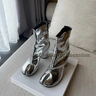 Женские кожаные ботинки таби моды круглый коренастый высоких каблуках раздельный носок туфли - Изображение 1 из 4