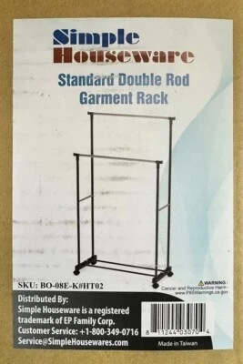 Simple Houseware Double Rod Portable Clothing Hanging Garment Rack | Heavy Item - Image 1 of 4