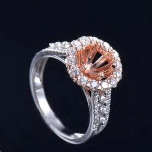 Round 6.5mm Natural Diamond Semi Mount Engagement Ring Setting Solid 14K Gold - Picture 1 of 8