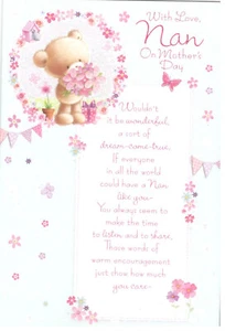 With Love Nan On Mother's Day Cute Teddy With Flowers Beautiful Verse. - Picture 1 of 2
