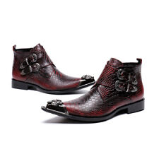 New Men's Genuine Leather Western Cowboy Ankle Boots Shoes Pointed Metal Toe