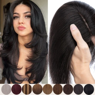 10*12 CM Remy Cabello Humano Mujeres Clip En Topper Pieza Top Pelucas Toupee Base Seda Foto 1 de 4