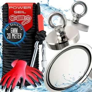Bergemagnet Magnetfischen Super Starke Neodym Magnete mit 20m Seil und Karabiner - Bild 1 von 11