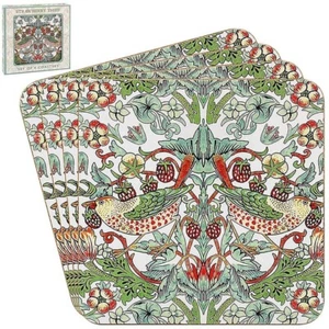 Set of 4 Gift Boxed William Morris White Strawberry Thief Laminated Coasters - Picture 1 of 1