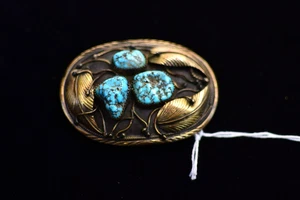 Seltene Gilbert A Navajo Gürtelschnalle Türkis 12k Gold Fill - Bild 1 von 3