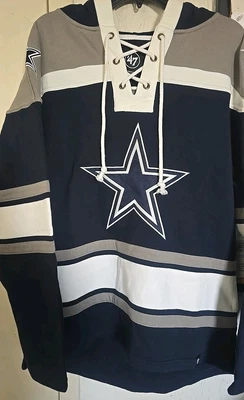 NUEVO CON ETIQUETAS Para mujeres Dallas Cowboys Superior '47 Lacer Capucha Otoño Azul Marino Talla Pequeña Foto 1 de 3