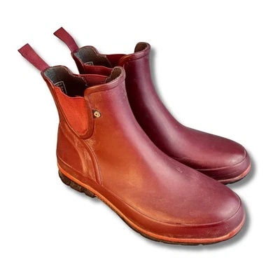BOGS Amanda Botas de Lluvia Sin Cordones Para Mujer’s 10 Borgoña Impermeable Goma Botín Foto 1 de 4