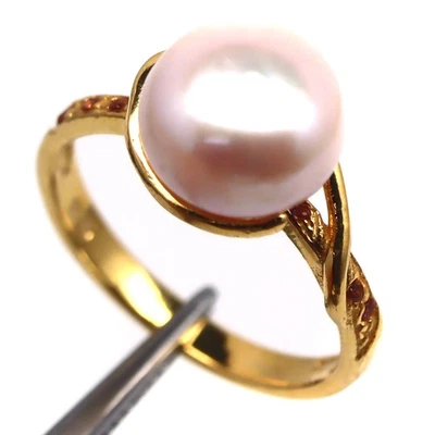 925 Silver 10 MM. White Pearl & Rhodolite Birthstone Jewelry Ring Size 6.75 - Image 1 of 4