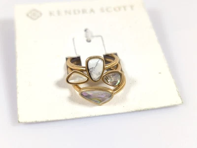 Kendra Scott Ivy Set Of 3 Stackable Ring Gold Tone Mother of Pearl Marble Size 6 - Image 1 of 4