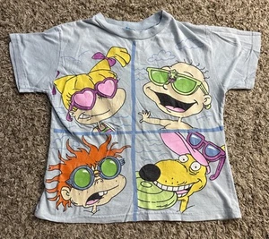 Vintage 90s Nickelodeon Rugrats AOP Shirt Kids Large Blue Cartoon USA Made - Picture 1 of 10
