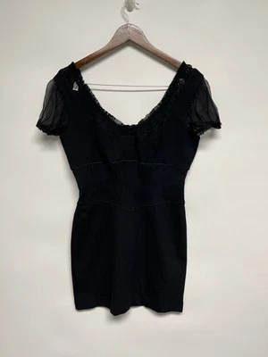 BEBE Corset Dress Sz 10 Bodycon Coquette Goth Gothic Sheer Puff Sleeve Ruffle - Image 1 of 4