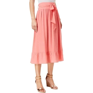 NY Collection Belted Ruffled A-Line Midi Skirt Women Size PXL Comfort Pink NWT - Picture 1 of 9