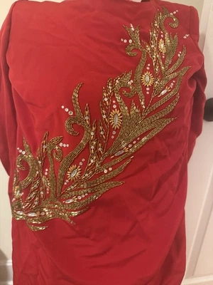 Red Bob Mackie Size 6Beaded Silk Dress Cocktail New Old Stock Crystals - Image 1 of 3