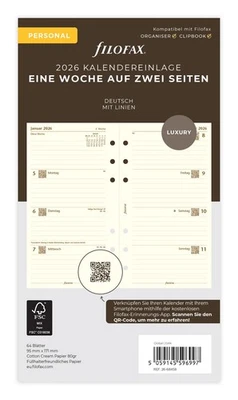 Filofax Kalender Personal Wochenkalender 1 Woche auf 2 Seiten cotton - Bild 1 von 4