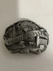Vintage Wright, Kansas Centennial 1887/1987 Pewter Belt Buckle Siskiyou - Picture 1 of 4