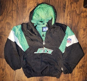 New York Jets 90s STARTER 1/2 jacket pullover Medium black kelly Vintage - Picture 1 of 15