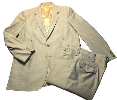 Jaqueta CIRCLE S Western Suit masculina cinza 46L e calça tamanho 38 2 peças terno feito nos EUA - Imagem 1 de 4