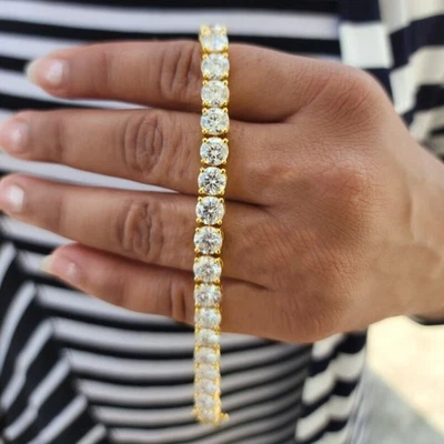 Brazalete Tenis 7' Pulgadas Largo Sólido 14K Amarillo PLATA 7.00CT Excelente Corte Redondo Foto 1 de 4