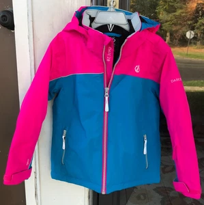 Girls DARE 2B Turquoise & Pink Lined Jacket Aero 8000 Hood Zip Pockets Regatta C - Picture 1 of 12