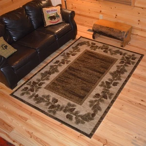 Pinecone Lodge Cabin Rustic Forest Brown Area Rug  8x10 (7'10" x 9'10") - Picture 1 of 3