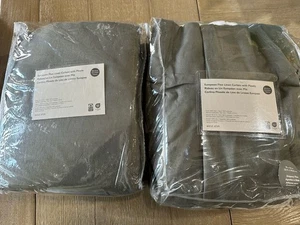 West Elm European flax Linen Pleated Drape 48x96" 2 panels balsam green gray - Picture 1 of 4