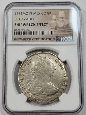1783 Mo México Plata 8 Reales EL CAZADOR NAUFRAGIO NGC Genuino *M19 Foto 1 de 4