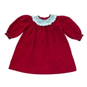House of Hatten Vintage Red Corduroy Smocked Collar Holiday Dress Girls Size 3T - Picture 1 of 11