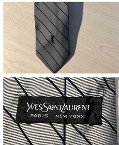 Yves Saint Laurent VTG 1970s Gray Black Striped Tie Classy Classic Preppy - Picture 1 of 10