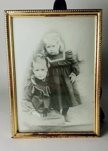VTG Black & White Framed Photo of Two Young Girls on Wooden Steps - Picture 1 of 6